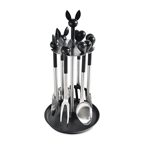 BergHOFF Essentials Studio Series 430 Steel Kitchen Utensils Set 7-Piece Gift Box, Black Spoon