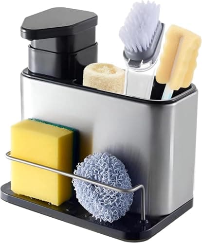3-in-1 Metal Soap Pump Dispenser with Integrated Sink Organizer Caddy