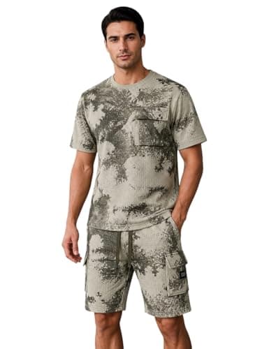 Miza Tring Men's Summer T-Shirt and Cargo Shorts Jacquard Stretch Cotton Camouflage Coordinated outfit