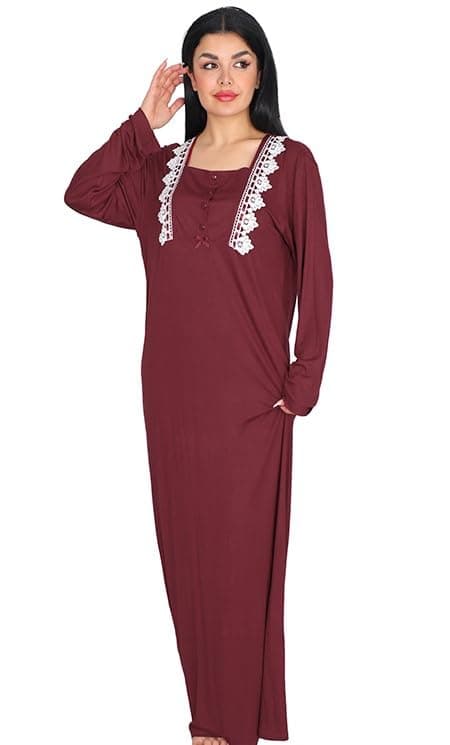 Women Long Nightgown, Elegant Design with White Lace - Comfortable Maxi Abaya Summer Long Sleeve - Embroidered Long Dress with Wide Sleeves - Home Wear for Women Nightgown nightshirt