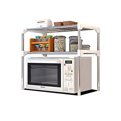 Double layer metal microwave oven stand ?over the rack storage organizer for home kitchen bathroom countertop storage