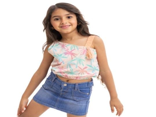 lovely land Girls Pink Sleeveless Blouse with All Over Print Classic