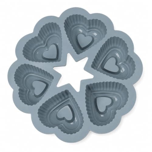 Muffin Pan, 6-Cup Heart-Shaped Silicone Baking Mold with Handles, Non-Stick BPA-Free Reusable Tray for Cupcakes, Muffins, Brownies and Desserts, Grey