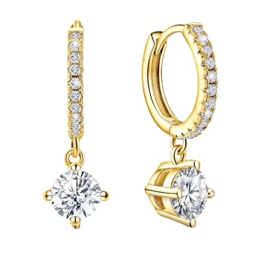 Julia Store 21K Gold Plated Metal Aesthetic Exquisite Luxury Elegant Dainty Cute Trendy Delicate Modern Hypoallergenic Small Loop Dangling Charm Cubic Zirconia Hoop Earrings Jewelry Gifts for Women