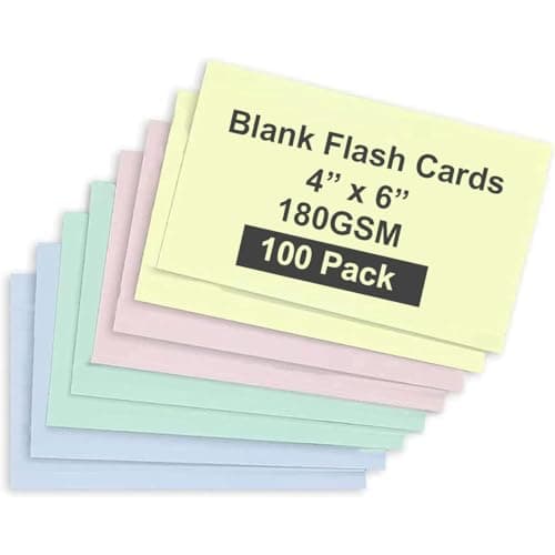 Blank Flash Cards 100 Pack Plain Colored Index Cards for Business, Office School Learning Revision Record Cards, 4” x 6”, 240GSM