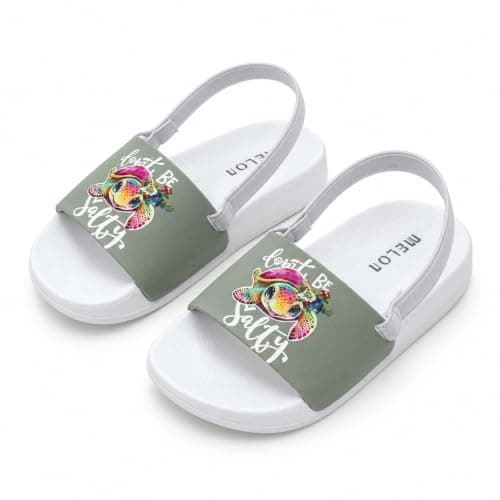 N ان Girls Turtle Print Slide Sandals With Back Strap