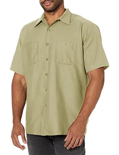 Red Kap Men's Industrial Work Shirt, Short Sleeve Utility Button, Khaki, XL