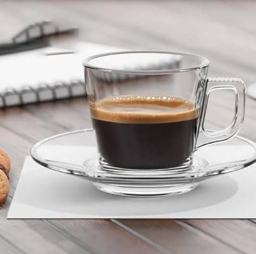 Generic Clear Glass Coffee Mug and Saucer Set, 12-Piece Set with 6 Mugs and 6 Saucers, .sn