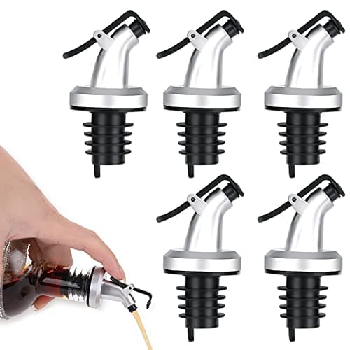 ASTER Olive Oil Spouts Bottle Pourer 5 Pack,Leakproof Liquor Pourers with Dust Caps Oil Spout Liquor Spirit Drinks Pourer for Bar and Kitchen-Push Control Switch