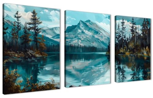 Skills Canvas Wall Art - Calm Mountain Lake Surrounded by Mountains and Coniferous Forest - Wall Art for Living Room, Bedroom, Office Decorations & More (30cm x 40cm x 3pcs)