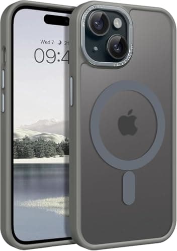 Case Cover Translucent Matte Slim Shockproof Magnetic Phone Case (Compatible with iphone 15 Plus) Women Men Girl Boy Protective Cover (Gray) Cellular phone case