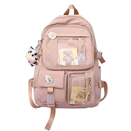 XIRUJNFD New Kawaii Backpack for School, Kawaii Backpack with Kawaii Pin and Accessories, Aesthetic Backpack for Girls (D-Pink)