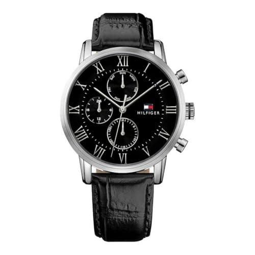 Tommy Hilfiger Watch for Men, Quartz Movement, Analog Display, Black Leather Strap-1791401