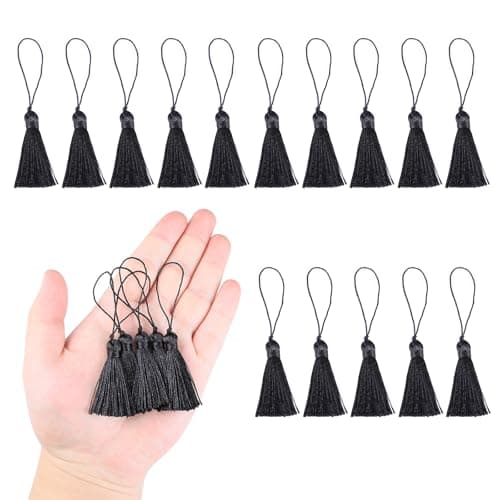 HedongHexi 45 Pcs 4 Inch Mini Bookmark Tassels with Loops, Black | Mini Tassels for Bookmarks, Keychains, Earrings, Jewelry Making and DIY Craft Hanging ornament