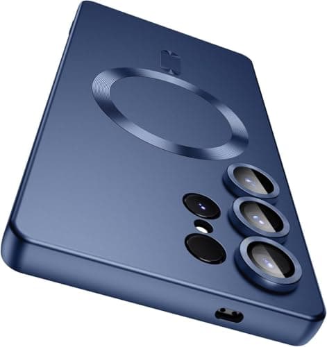 Case Cover Compatible with Magnetic for Samsung Galaxy S24 Ultra Case [Compatible with MagSafe][Built-in Camera Lens Protector] Slim Soft Silicone Bumper Shockproof Metallic Luster (Midnight Blue) Cellular phone case