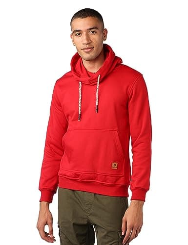 CAESAR Mens Plain Hoodie With Leather Acssesory HOODIE
