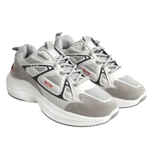 NOW Shoes Lightweight Comfort Sneakers | Black & White & Grey Breathable Mesh Walking Shoes with Cushioned Chunky Sole" MK04