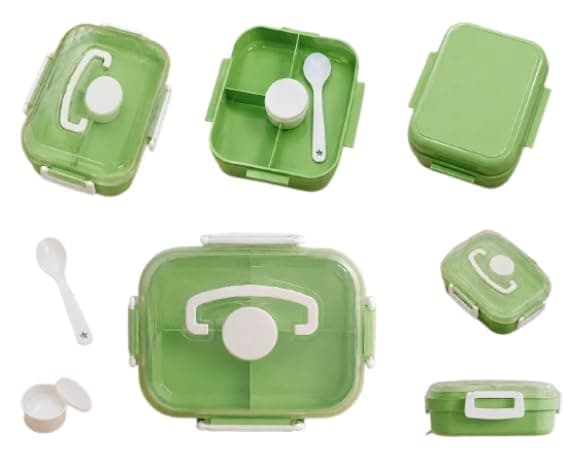 Divided Lunch Box – Inner Barrier Lunch Box with Spoon & Sauce Box for Organization Meal holder