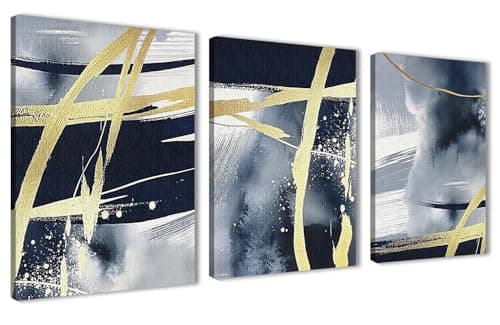 NOVA ART Canvas Wall Art Print Modern Style Contrast Colors Blue Grey Background Wall Decor for Bedroom Living Room Office etc Modern Home Decor 30cm x 40cm x 3pcs