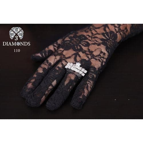 3 Diamonds 292474661779201 Twins Ring Platinum Plated for Women with Zircon Stone - Silver
