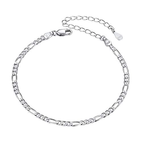 925 Sterling Silver 3mm Figaro Chain Bracelet For Women Men Chain Adjustable Bracelet 21cm, 21 cm, Sterling Silver