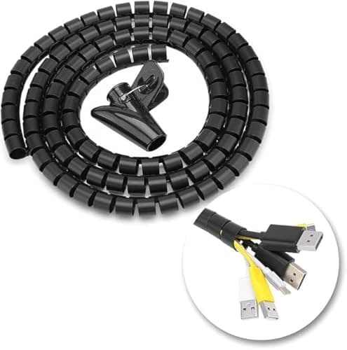 Spiral Wire Cable Roll, Flexible Coil Wire Organizer for Cable Management, Cable Wrap for Coils(2 Meters, Black) Cord management cover