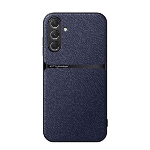 Case For(Compatible With Samsung A56) Litchi Leather Magnetic Full Coverage Shockproof Pho Premium Leather TPU Silicone Hybrid Texture Is Non-Slip And Shockproof Phone Case Cover (Blue) Cellular phone case
