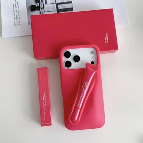 Silicone Lipstick Holder Case for iPhone 17— Built-in Lip Balm/Cosmetic Tube Slot, Soft-Touch Grip, Slim Shockproof Cover, Camera Protection — Stylish (Red) Cellular phone case