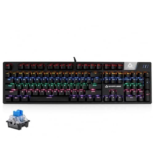 VSP VM03 Gaming Mechanical Keyboard – Hot Swappable Blue Switches (Outemu) – Aluminum Alloy Frame – Rainbow LED Backlit – Anti-Ghosting Mechanical Gaming Keyboard