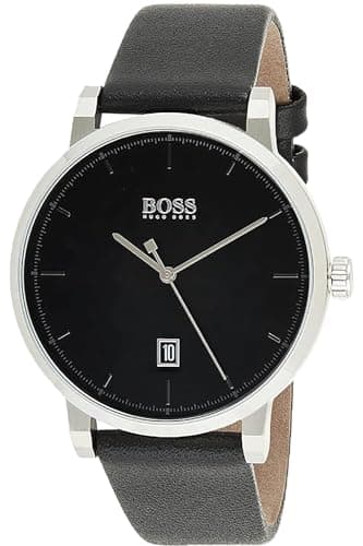 Hugo Boss Watch for Men, Quartz Movement, Analog Display, Black Leather Strap-1513790