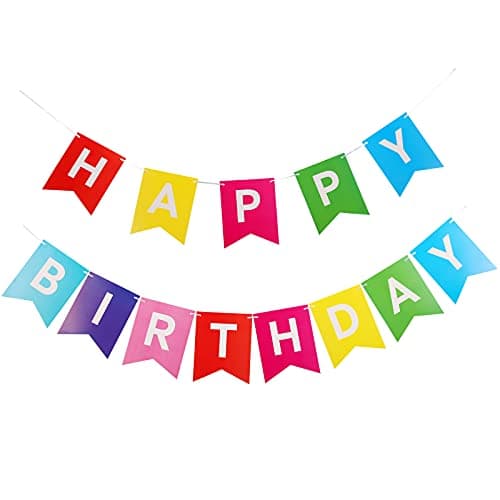 NASHRIO Rainbow Happy Birthday Banner, Large Happy Birthday Bunting Party Hanging Decoration, Colorful Lovely Paper Happy Birthday Buntings Perfect for Women Girls and Boys Party Decorations