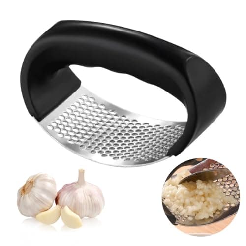 Manual Garlic Press in Stainless Steel – Multifunctional Peeler and Crusher: Chopper, Crusher, Slicer, Juicer – Professional Crusher for Chopping, Crushing and Cutting Garlic