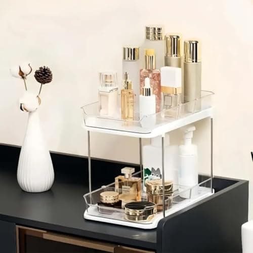 Multipurpose Organizer, 2 Tier Pull Out Storage With Movable Dividers, Rack | Kitchen Bathroom Office Use, Two Tier Storage, Pull Out Access, Movable Dividers, Easy Storage, Space Saving, Compact Design