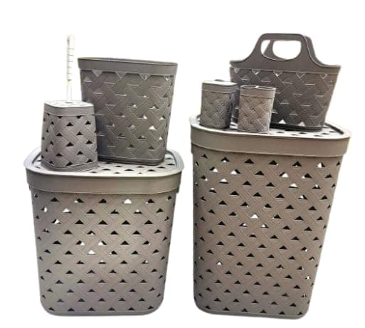 7 Piece Bathroom Set – Laundry and Bathroom Organizer Set Includes Laundry Basket, Brush Holder and Soap Dispenser Bathroom container set
