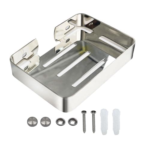 Shonmogar Wall Mount Soap Dish Stainless Steel Bar Soap Holder with Screws,Sturdy Soap Dishes for Bar Soap Sponge, Stylish Soap Dish for Shower Bathroom Kitchen Sink, Polish Silver