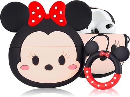 AirPods 1/2 and Case Soft Silicone Shockproof Cover for Apple Airpods 1/2, New 3D Cute Creative Case Skin with Keychain Design (Mickey) Cellular phone case