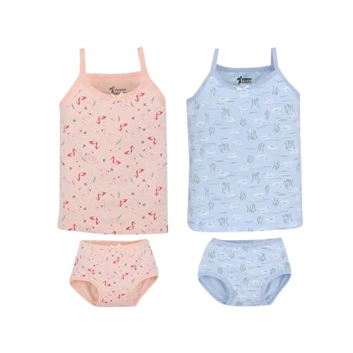 Funny Bunny Pack of 2 Girl's Cotton Underwear Set with Flamingo and Bunny Print, Tank Top and Brief Apparel