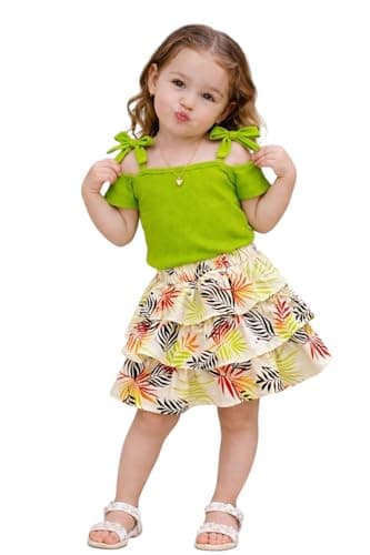 Miza Girls Dress Rip Blouse with Embellished Layered Skirt, Multi Color, Sizes from 2 to 6 Years