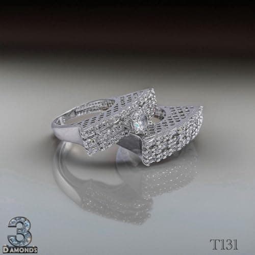 3 Diamonds 292474661779185 Twins Ring Platinum Plated For Women With Zircon Stone - Silver
