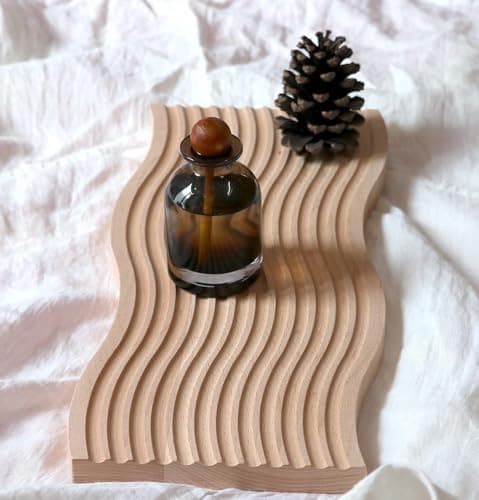 Bamboo Serving Tray with Unique Wavy Design Natural Wood Decorative Tray for Home Organization and Food Presentation Measuring 37x19 Centimeters