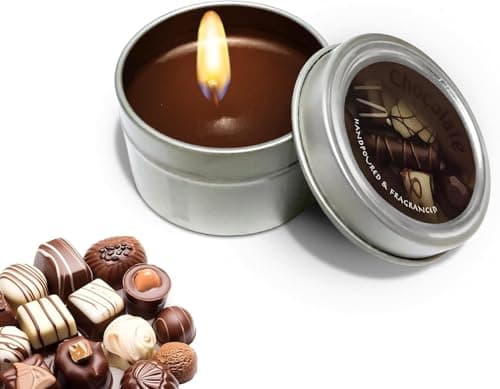 Scented Candle – Soy Wax Aromatherapy Tin with Lid, Long Lasting Home Fragrance for Bedroom, Bath, Spa, Yoga, Travel Gift for Women (Chocolate)