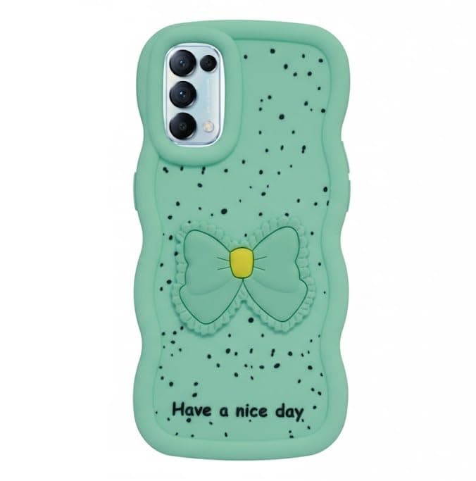 Compatible Case with Reno 5, [Drop Protection] 3D Bow Pattern Soft TPU Shockproof Phone Case Full Body Protection (Mint Green) Cellular phone case
