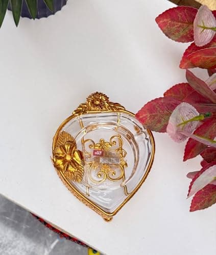 Generic Decorative Glass Ashtray with Gold Metal Stand, Floral Filigree Design, Imported, .soh