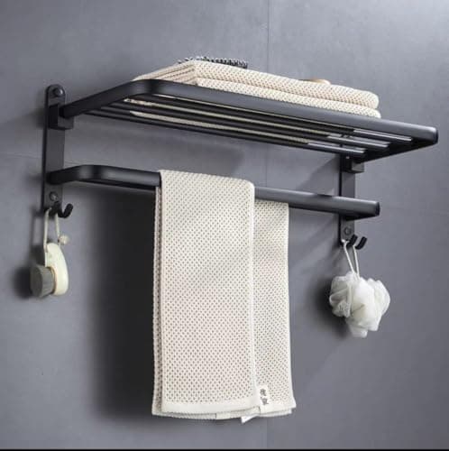 Generic Metal Towel Rack Wall Mounted Two-Tier with Hooks, 55 x 20 cm, .bs Towel holder