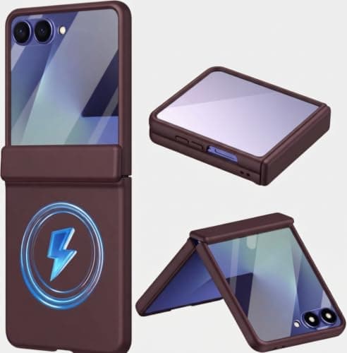 Magnetic Case (Compatible with Samsung Galaxy Z Flip 8), Compatible with Magnetic Ring Charging, Hinge Protection, Screen Protector, (Wine Red) Cellular phone case