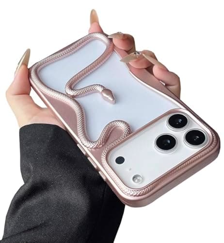3M STORE Snake Phone Case for iPhone 17 PRO Bling Luxury 3D Hollow Snake Electroplating Soft TPU Heat Dissipation Protective Case (Rose Gold) Cellular phone case
