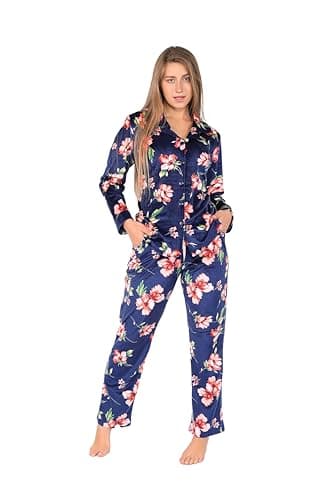 Women's Velvet 2 Piece Pajama Set Long Sleeve - Womens Winter Pajama Set - Womens Winter Button Pajamas - Warm and Comfortable Home Sleepwear