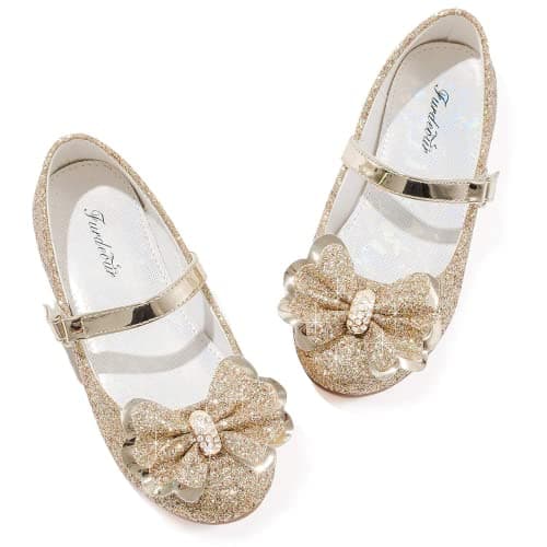Furdeour girls dress shoes mary jane flower wedding party bridesmaid shoes glitter princess ballet flats toddler