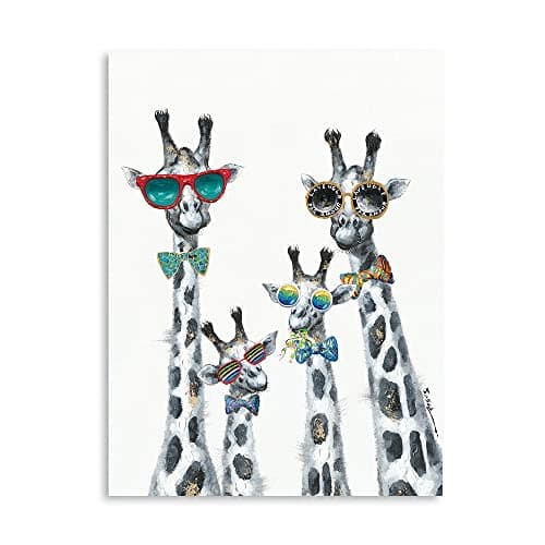 Yidepot Giraffe Wall Art Canvas Prints: Cool Animal Prints for Nursery Giraffe Picture Framed Funny Cute Bathroom Poster Colorful Wall Decor for Children Bedroom(30cmx40cm)