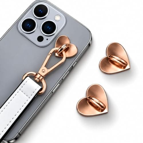 Adhesive Phone Strap Anchor, 2PCS Heart-Shaped Metal Phone Holder, Secure Stick-On Attachment for Smartphones and Phone Cases, Durable Phone Lanyard Mount, PINK
